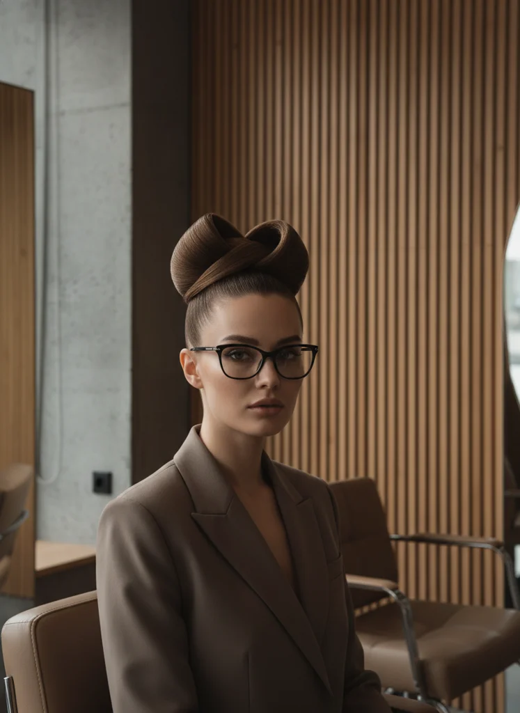 High-fashion editorial portrait with sculpted architectural hair
